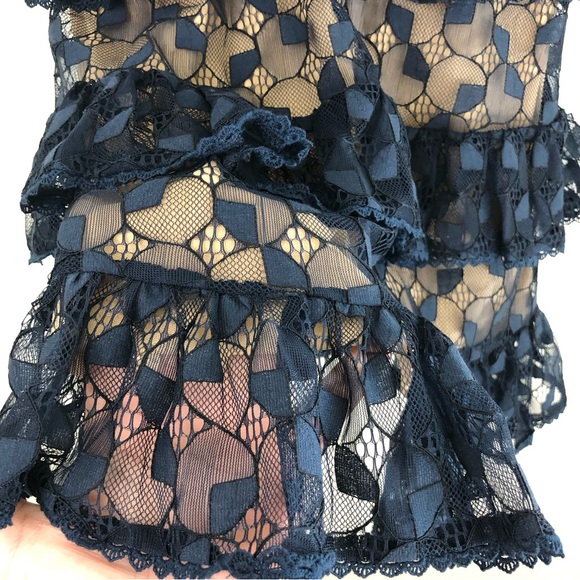 J.O.A Navy Blue Nude Lace Tiered Skirt Dress size Small - Picture 9 of 10